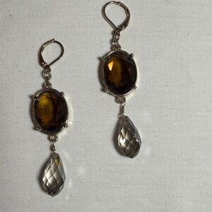 Elegant Silver and Brown Drop Earrings
